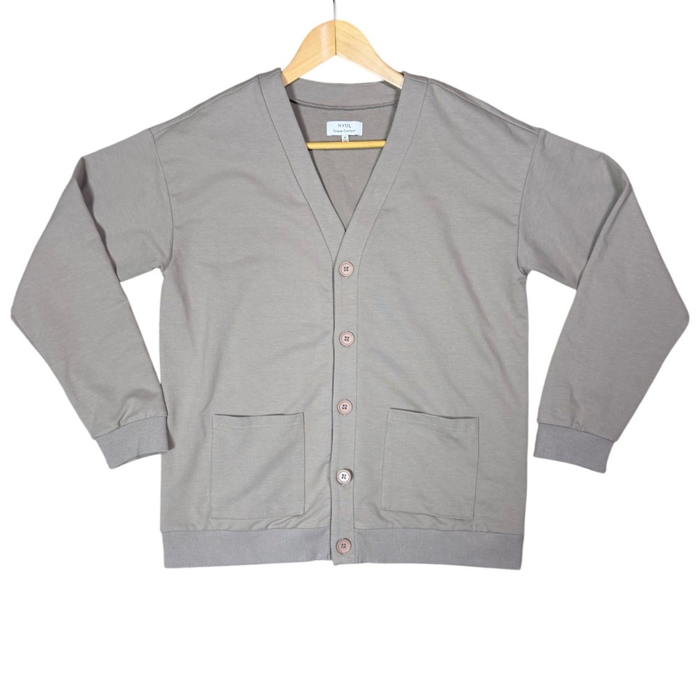 NYDJ Cardigan Women XS Taupe Gray Forever Comfort MFTB4250 V-Neck Button Front
